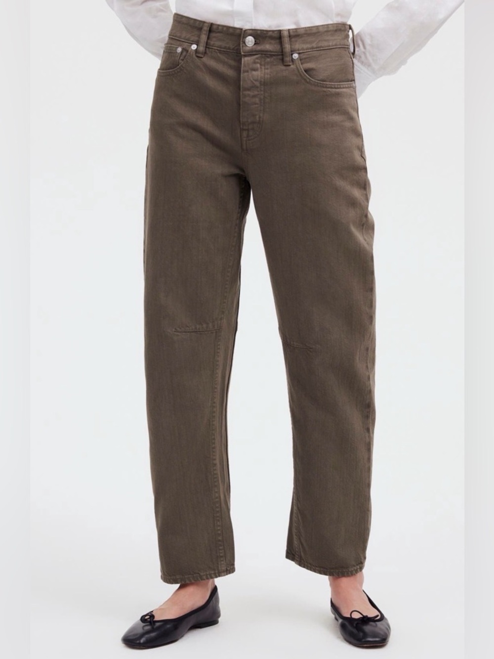 Madewell the Darted Barrel Leg Jean Size 31 green brown garment-dyed wash